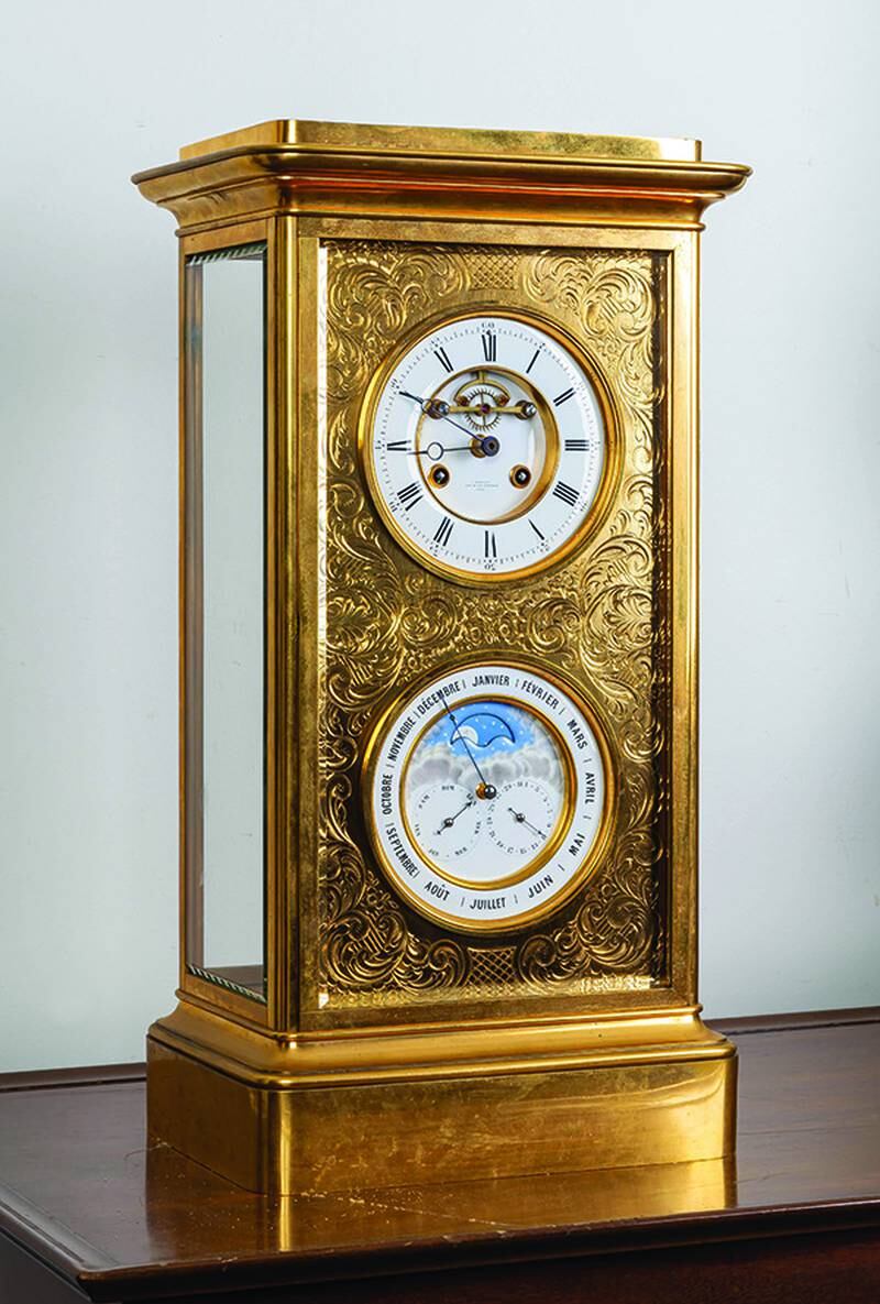 Do you have a new calendar for the year? With a clock like this one, made in the mid-1800s, you’re covered for all time. It tracks the moon phases, too.