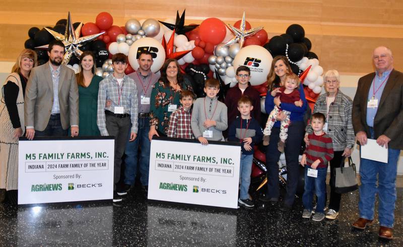 The Muegge family of Hancock County was recognized as the 27th Indiana Farm Family of the Year by AgriNews and Beck’s at the Indiana Farm Bureau State Convention in Fort Wayne.