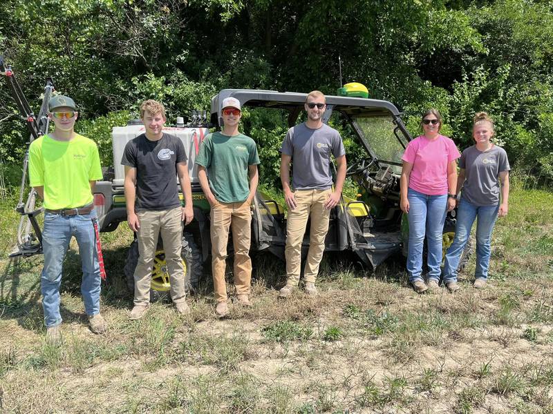 The summer crop scouting class is pictured, including Jared Bergeman (from left), Carter Daws, Dylan Greenfield, Cole Becker, Sophia Hughes and Cheyenne Mapes.