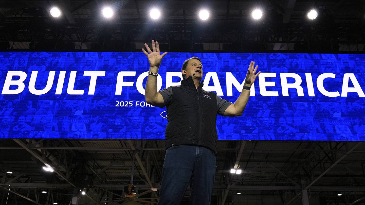 Jim Farley, president and CEO of Ford, speaks at the Ford Motor Company Kentucky Truck Plant to launch the 2025 Ford Expedition in Louisville, Kentucky.