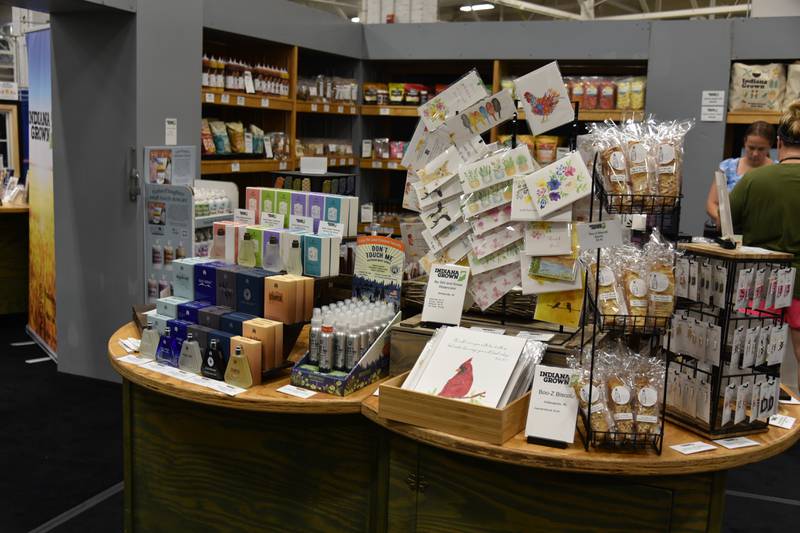 The Indiana Grown Marketplace at the Indiana State Fair features aisles of locally grown and made Indiana foods and products.