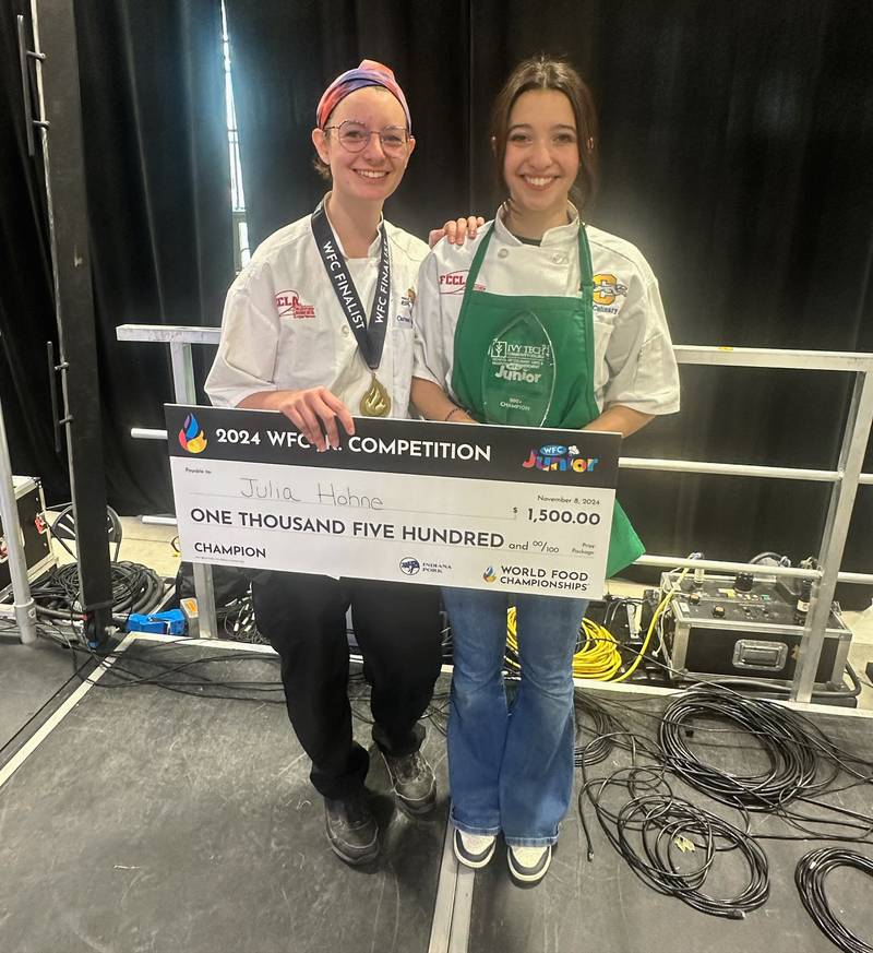 Carmel High School senior Julia Hohne and sous chef junior Maddie Arroyo finished first in the World Food Junior Championships, receiving $1,500 for their pork gorditas. Indiana Pork served as sponsor anIndiana Pork photo d provided pork loins to each competing team.