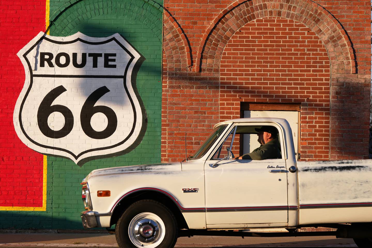 A driver pulls up to a stoplight in Galena, Kansas.