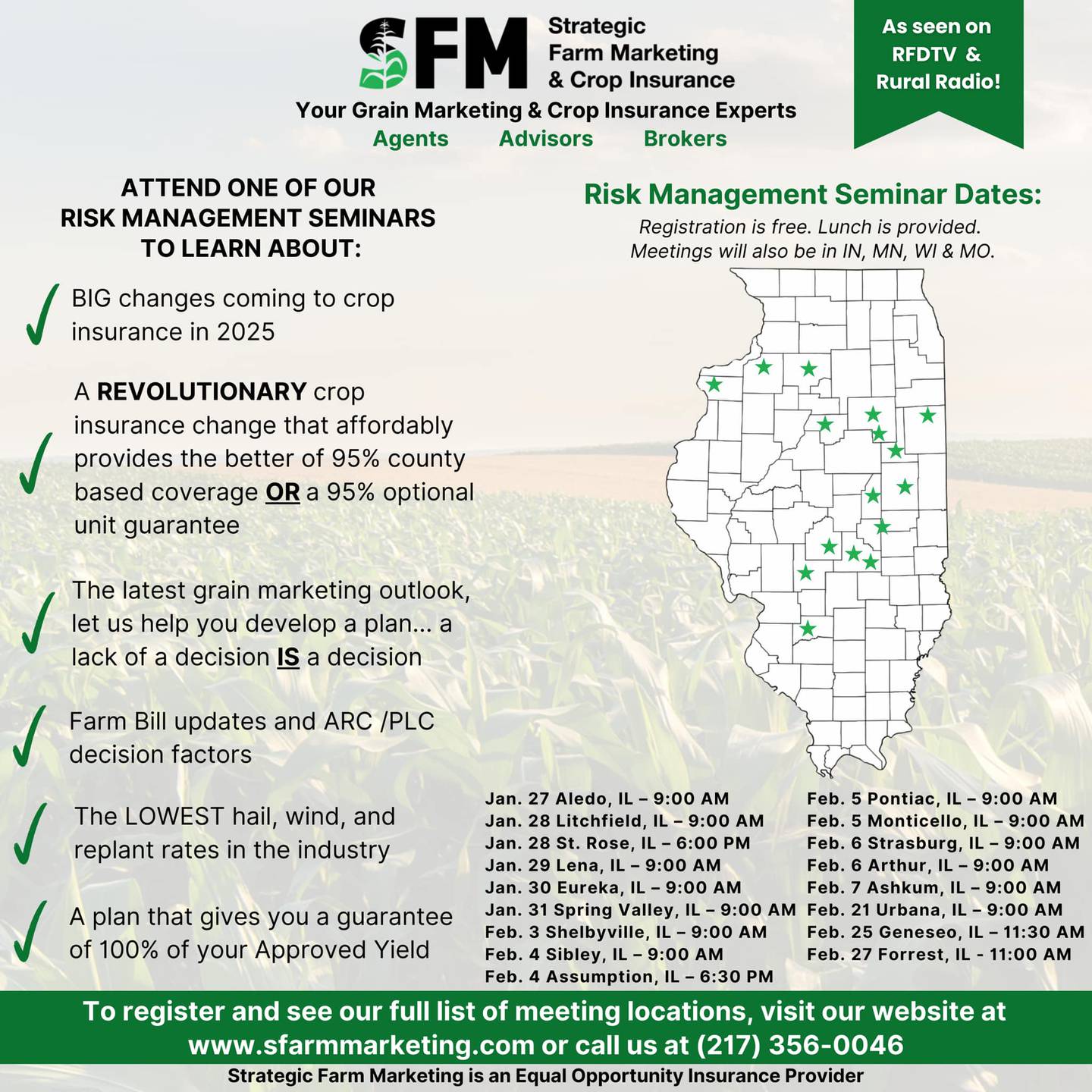 Farmers have the opportunity to learn more about the changes to crop insurance at a series of seminars that Strategic Farm Marketing will be offering.