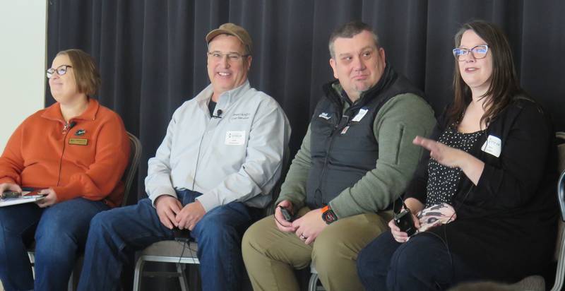 Crop consultants covered a broad range of topics at the Illinois Soybean Association’s Field Advisor Forum panel session. Participants were Stephanie Porter (from left), ISA outreach agronomist and moderator; Kelly Robertson, Precision Crop Services; Kyle Stull, Stull Agronomy; and Karen Corrigan, McGillicuddy Corrigan Agronomics.