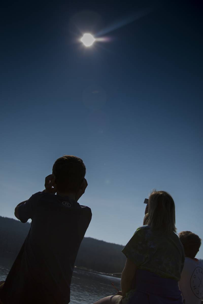People watch a solar eclipse in 2017.