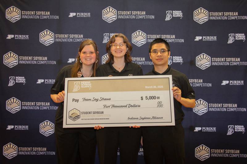 Earning the $5,000 first prize in the food track were the developers of a high-protein snack called Soy Straws. The winning team called themselves The Edemamas and featured Purdue students Anna Hicks, Sara Thomason and Rong Yang.