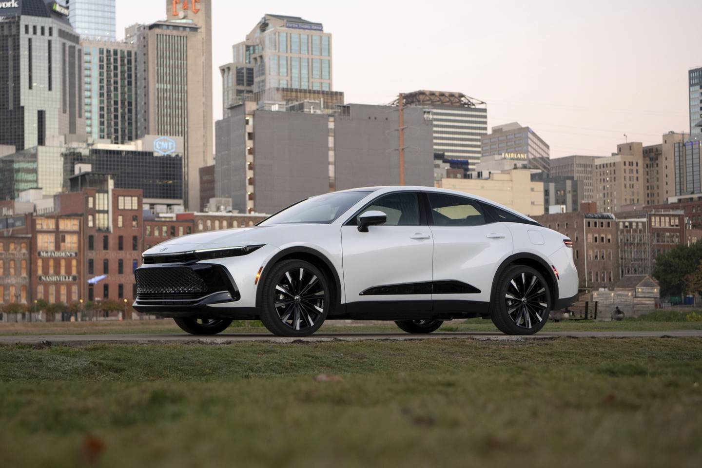The 2025 Crown by Toyota is a big sedan with a distinctive, raised look. Its hybrid powertrain also helps it get up to an estimated 41 mpg combined.