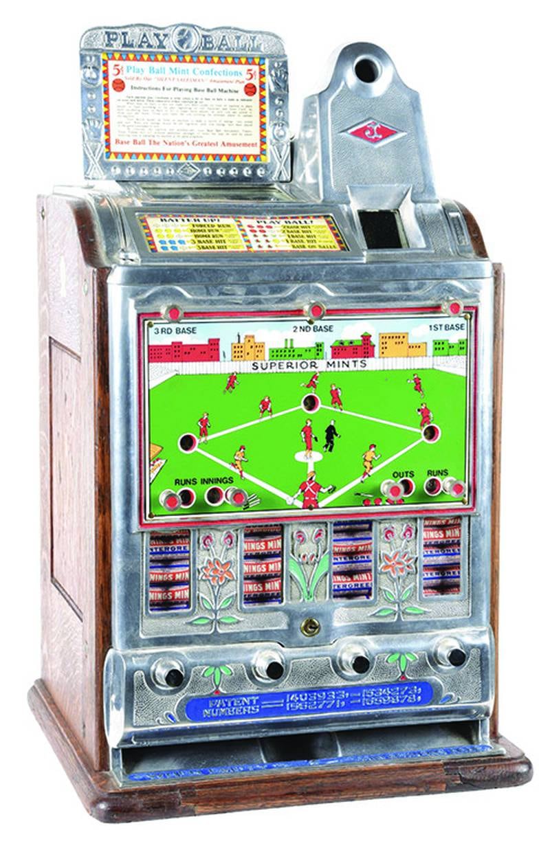 Most of us won’t hit a home run on the playing field, but you can score hits and win a roll of candy with this Jennings slot machine.