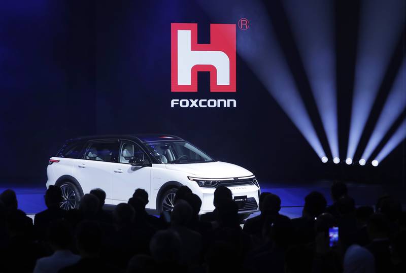 Foxconn’s Foxtron Model C electric car is displayed during the Hon Hai Tech Day at the Nangang Exhibition Center in Taipei, Taiwan.