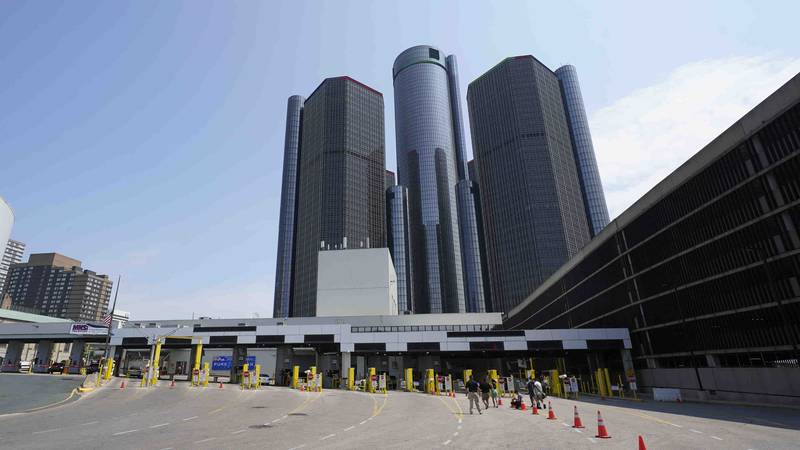 The General Motors Renaissance Center is shown near the Detroit-Windsor tunnel plaza in Detroit.