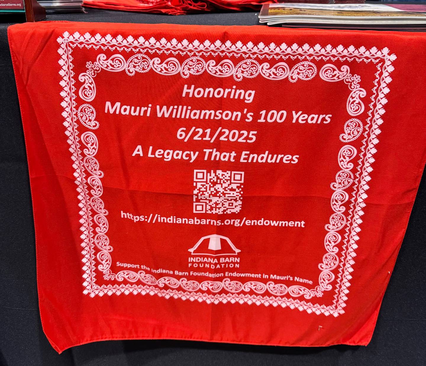 A memorial handkerchief was created to honor Mauri Williamson, who often wore one.
