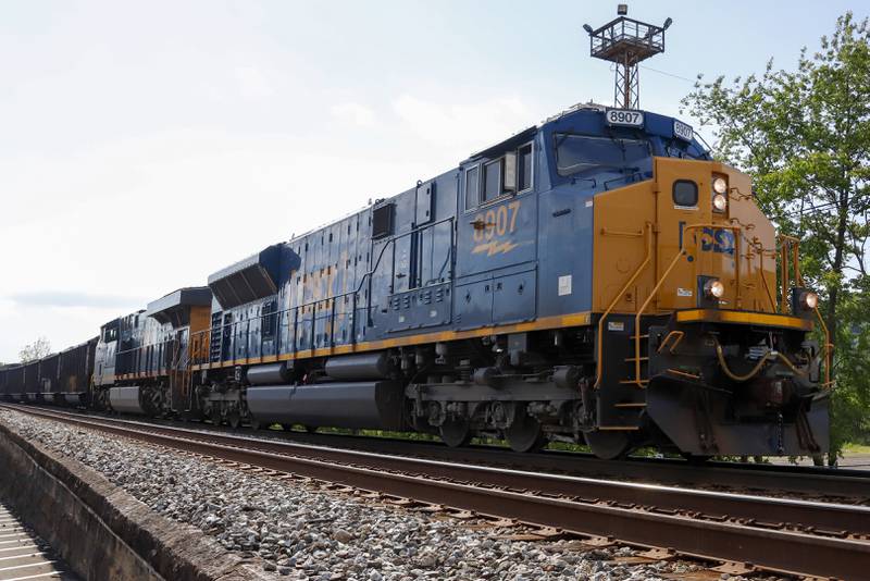 A CSX freight train pulls through McKeesport, Pennsylvania.