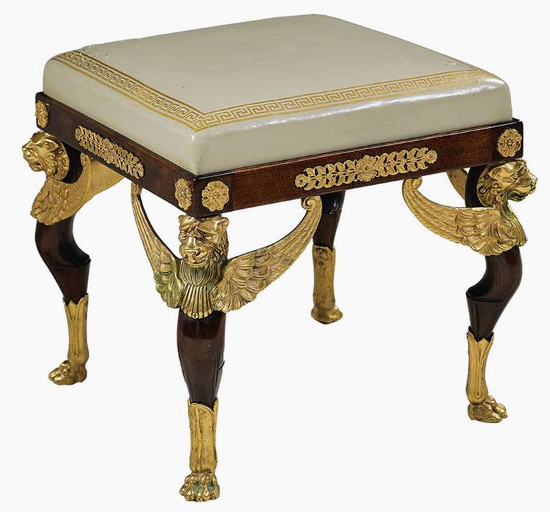 This Empire-style stool was made in the 20th century, but based on a style from the early 1800s that was inspired by designs from ancient Egypt.