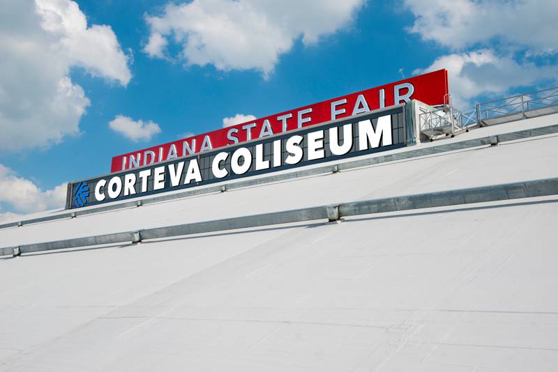 A rendering shows the new Corteva Coliseum sign at the Indiana State Fair. This new naming rights agreement replaces the previous Indiana Farmers Coliseum.