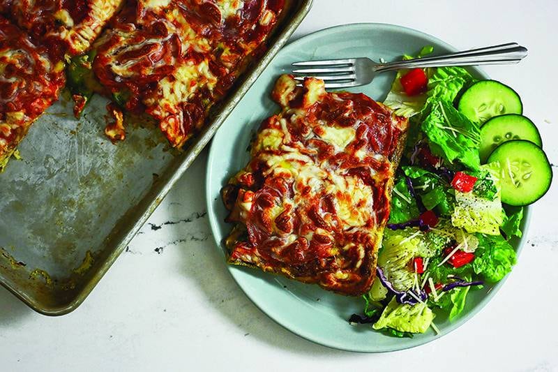 This easy sheet pan frittata turns everyday ingredients into a satisfying, pizza-inspired meal.