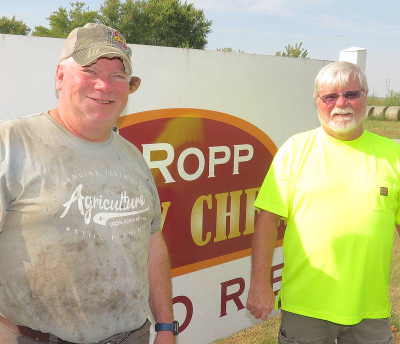 Ken Ropp (left) and Scott Perry, Hammit School’s job coach, have been working together since about 2011 in a vocational educational program for junior and seniors. Ropp Jersey Cheese is one of several local businesses and institutions that participate in the youth work program.