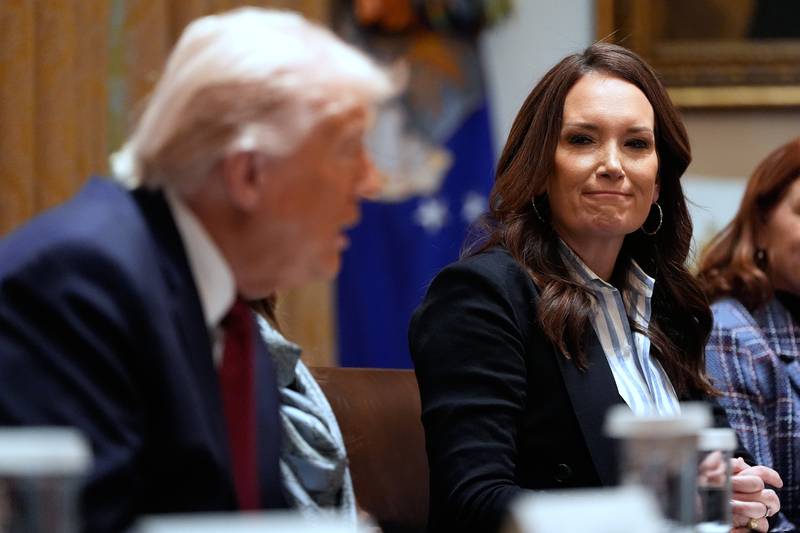 President Donald Trump speaks during a roundtable on farm subsidies in the Cabinet Room of the White House in Washington, as Agriculture Secretary Brooke Rollins listens.