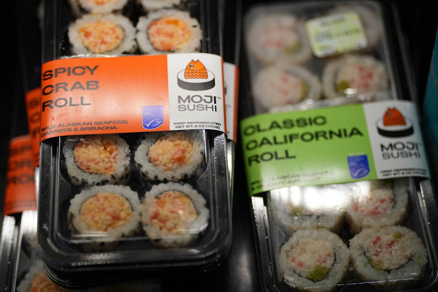 Pre-packaged sushi rolls are seen at a Sheetz convenience store in Bethlehem, Pennsylvania.