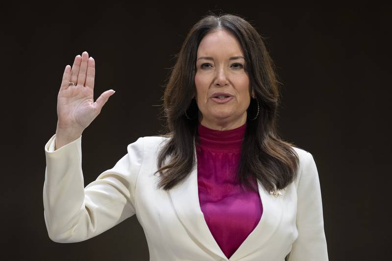 Brooke Rollins is sworn-in for a Senate Agriculture, Nutrition and Forestry Committee hearing on her nomination for Secretary of Agriculture in Washington.