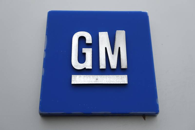 A General Motors logo is displayed outside the General Motors Detroit-Hamtramck Assembly plant in Hamtramck, Michigan,