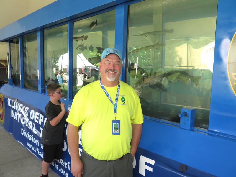 The see-through aquarium at the Illinois Department of Natural Resources fisheries exhibit features well-known and not-so-known species from the state’s waters. Kevin Irons, IDNR’s assistant chief of fisheries, said the Illinois State Fair exhibit at Conservation World serves not only as an educational tool, but also draws stories from fishermen of all ages.