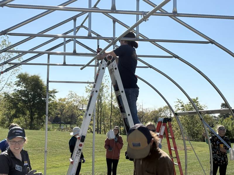 Community volunteers work together on the new Purdue Extension demonstration garden in Lake County.