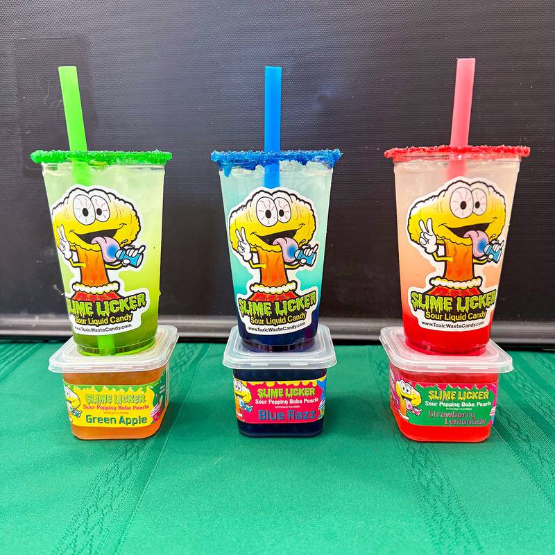 Slime Licker Boba Blast by Georgia’s Kitchen & Toxic Waste Candy Company. Georgia’s Kitchen collaborates with Indiana’s own Toxic Waste Candy Company. The drink features lemonade with Slime Licker Sour Popping Boba and Slime Licker sour syrup. Comes in three flavors: green apple, blue razz and strawberry lemonade.