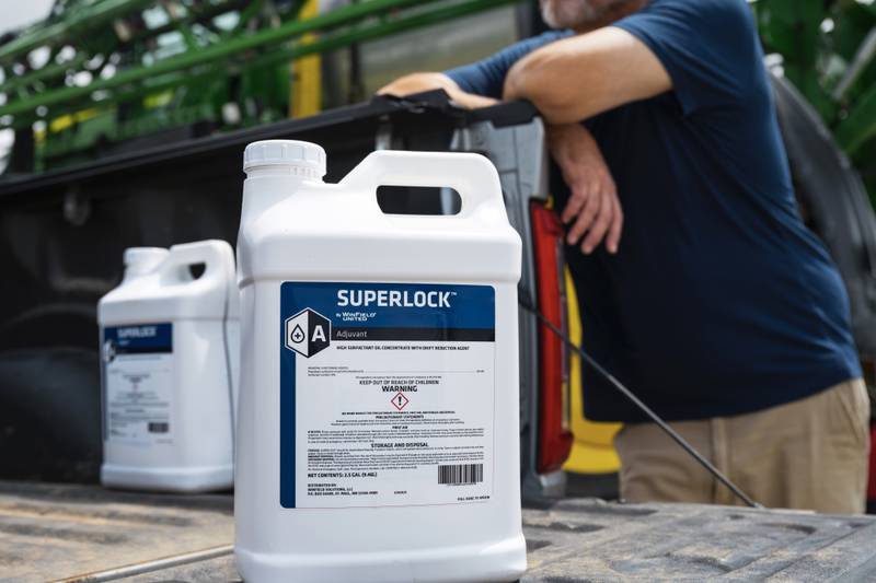 SuperLock adjuvant is a novel, single formulation combining a high surfactant crop oil concentrate with proprietary drift reduction technology.