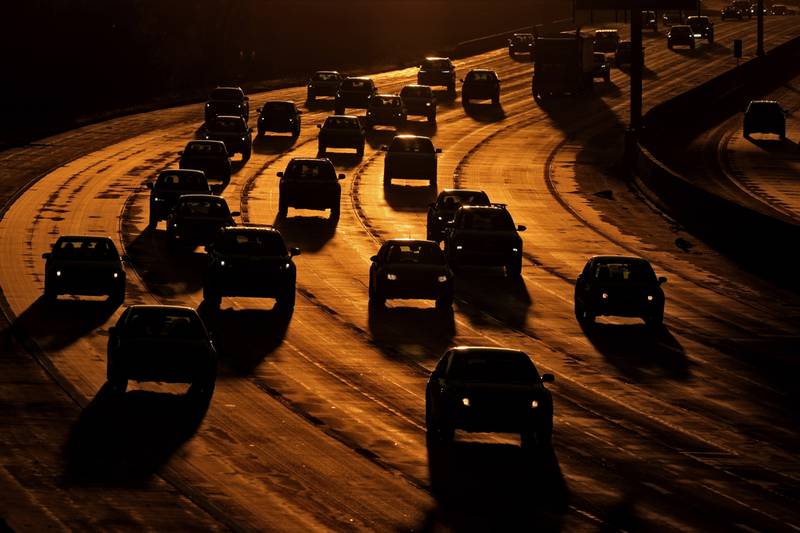 Traffic flows on Interstate 435 in Leawood, Kansas.