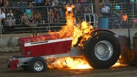 Fiery ride for contestant at fair’s tractor pull
