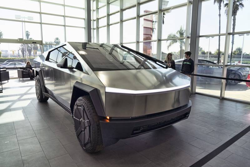 A Tesla Cybertruck is on display at the Tesla showroom in Buena Park, California.