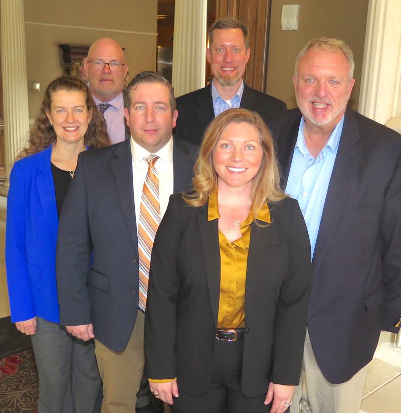 New officers were elected at the Illinois Society of Professional Farm Managers and Rural Appraisers’ annual meeting Feb. 5 in Springfield. Members of the leadership team are Laura Enger (front), president; Maria Boerngen (second row, from left), academic vice president, Nick Seuss, vice president, Michael Lauher, immediate past-president; Gary Schnitkey (back row, from left), secretary-treasurer, and Nick Westgerdes, president-elect.