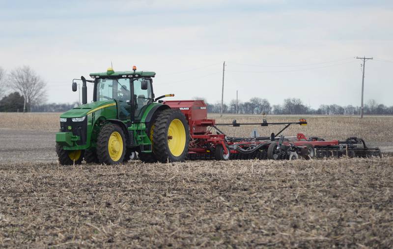 A farmer plows a field east of Prophetstown, prepping it for planting, on Saturday, March 29, 2025.