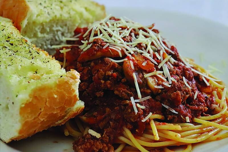 Delicious pasta sauce comes together quickly with batch-cooked beef.
