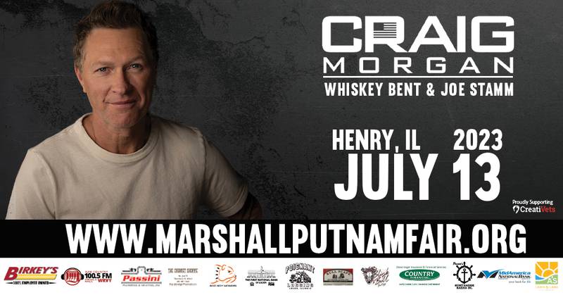 The Marshall-Putnam Fair has announced that Country Music’s Craig Morgan will headline its concert on Thursday, July 13. Morgan will also be joined by special guests Whiskey Bent and Joe Stamm Band.