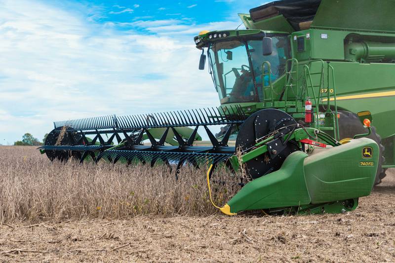 Soy is harvested on a farm in Indiana. After it leaves the farm, some of it will travel to countries across the globe.