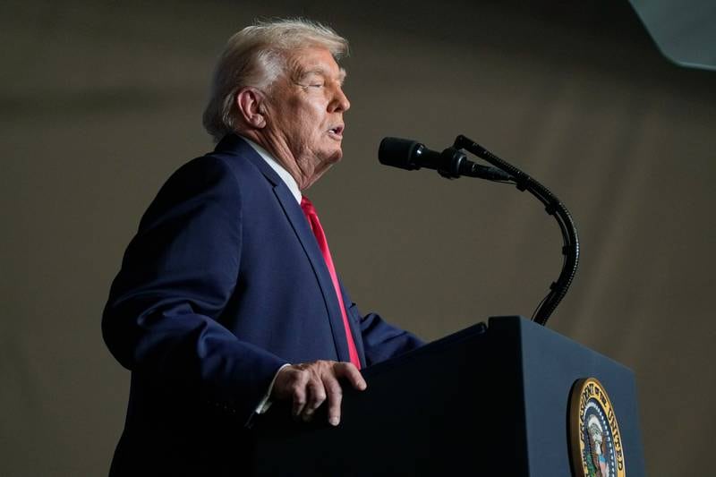 President Donald Trump speaks during an event on Jan. 27 at the Horizon Events Center in Clive, Iowa.