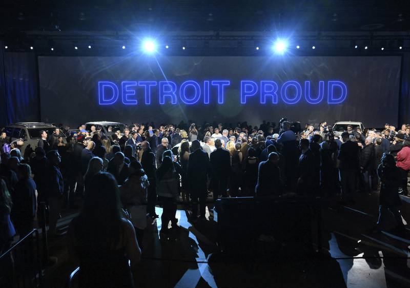 Ford shows off some its vehicles before the start of the Detroit Auto Show at Huntington Place in Detroit.