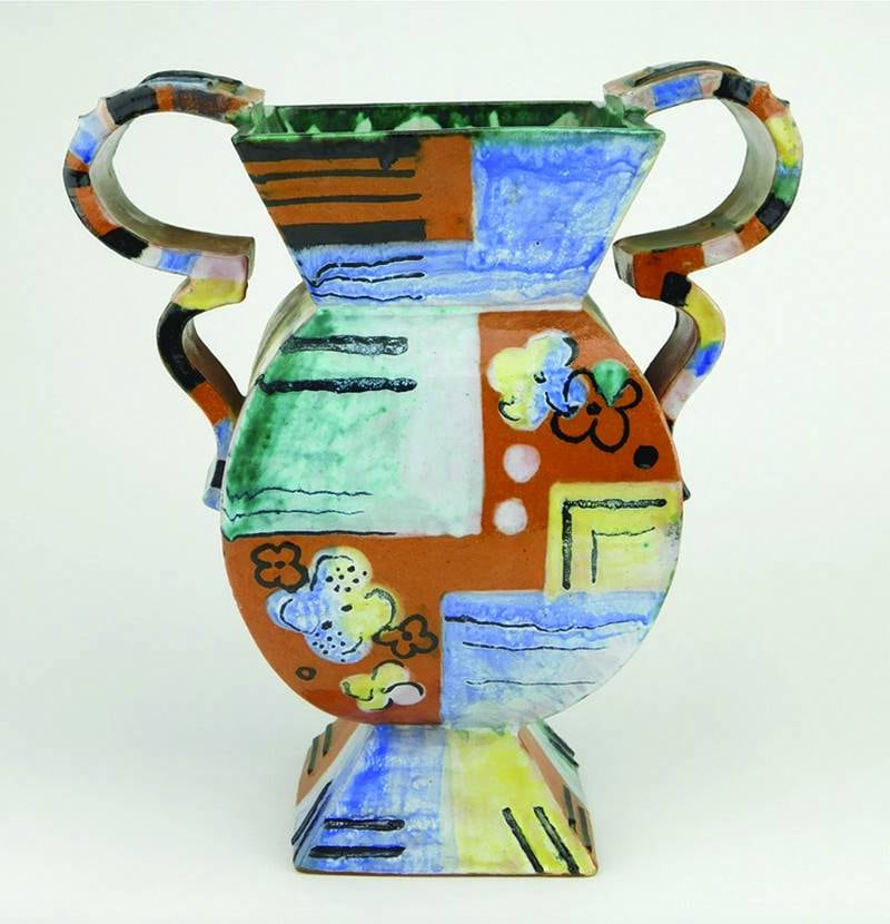 Wiener Werkstatte ceramics had modern designs and were often marked for the artist who created them as well as for the workshop. This one is by Erna Kopriva.