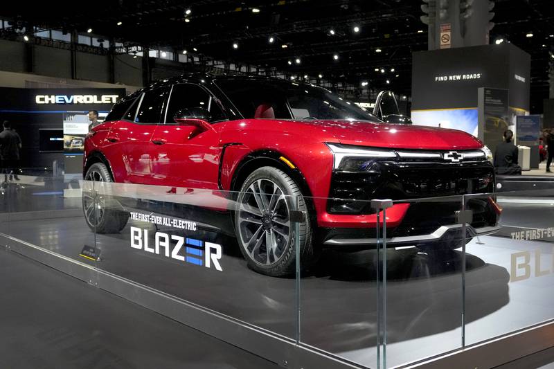 The 2024 Chevrolet Blazer EV sits on display at the Chicago Auto Show in Chicago.
