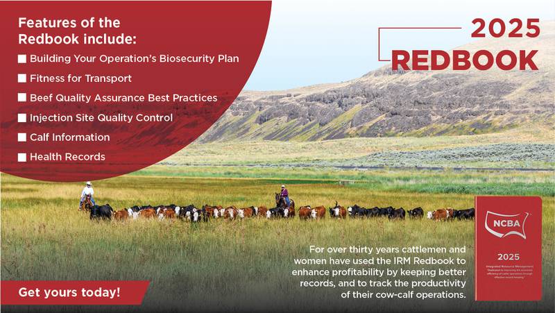 The Redbook is a pocket-sized record book that contains more than 100 pages to record calving activity, herd health, pasture usage, cattle inventory, AI breeding and sales, plus a date book and notes section. The book also includes Beef Quality Assurance national guidelines and proper injection technique information.