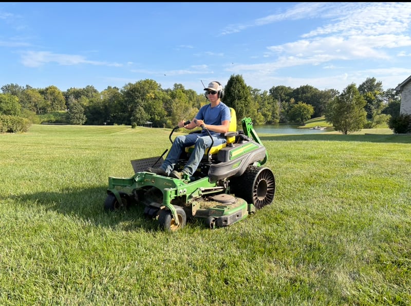 Blake Twenhafel operates his lawn mower for his BT Lawn Care business that he expanded from one customer to over 50 commercial and residential properties. This project earned the Wesclin FFA member the American Star in Agribusiness finalist honor.