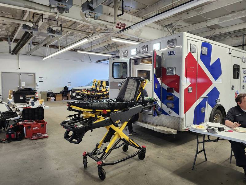 An ambulance is ready to transport patients at Indianapolis EMS.