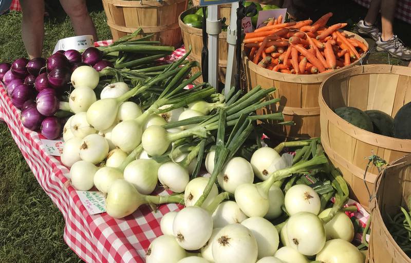 Various vegetables are displayed for sale at a farmers market. Signing up for a Community-Supported Agriculture program means getting a box of produce from local farms every week or two. It’s a great way to take advantage of summer’s bounty, discover new fruits and vegetables, and support the folks who grow food in your area.