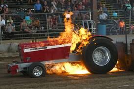 Fiery ride for contestant at fair’s tractor pull