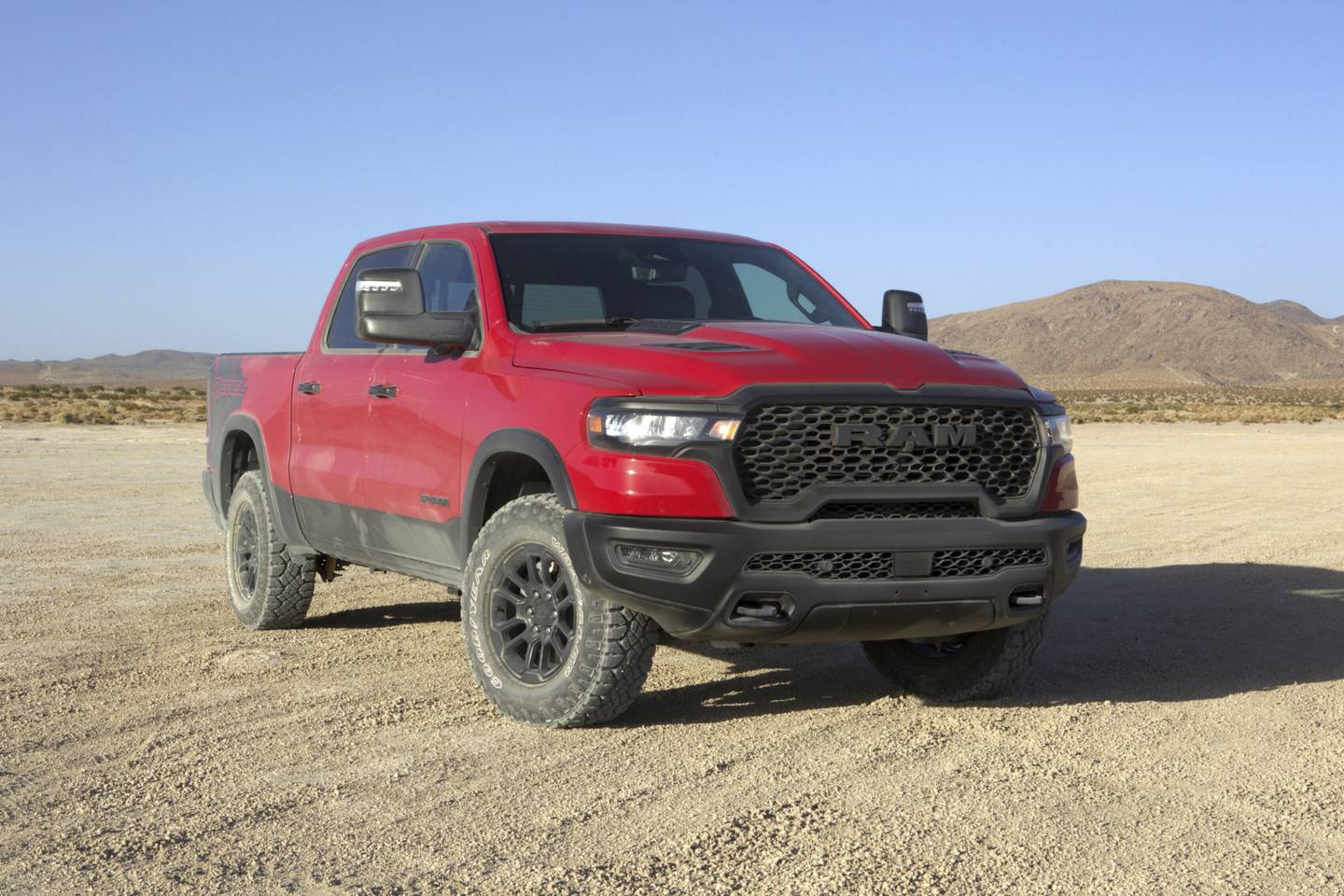 The 2025 Ram 1500 Rebel features four-wheel drive, Bilstein shock absorbers, an electronic locking rear axle, all-terrain tires and a powerful six-cylinder engine.