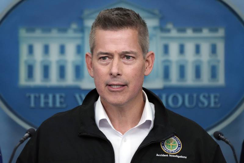 Transportation Secretary Sean Duffy speaks in the James Brady Press Briefing Room at the White House in Washington.