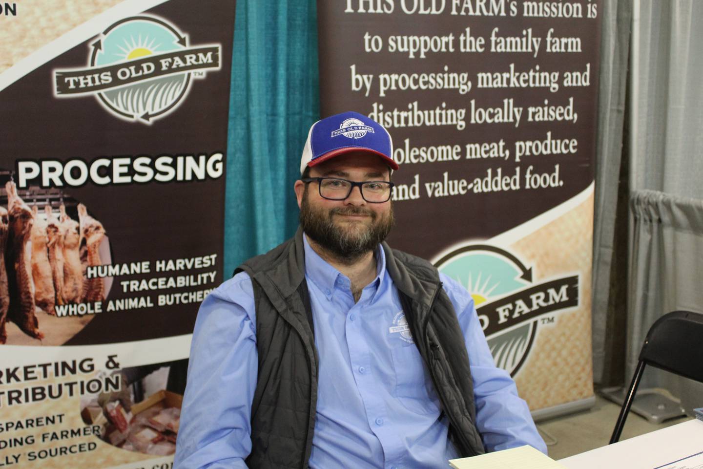 Matthew Sims attended the Illinois Beef Expo for the first time to talk to cattlemen about opportunities for processing their cattle at the Indiana facility. In addition to cattle, This Old Farm also processes hogs, sheep and goats.