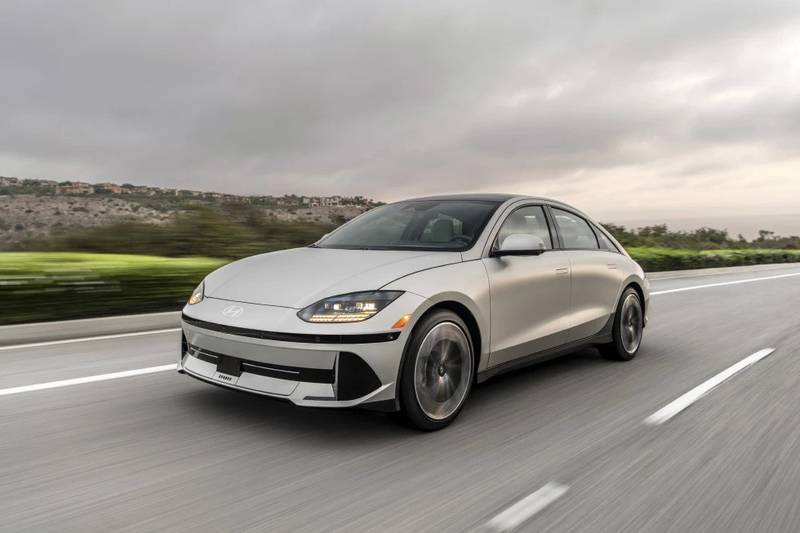 This photo provided by Hyundai shows the Ioniq 6 electric sedan. It is the quickest charging EV that Edmunds has tested to date.